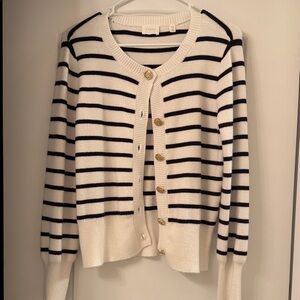 Cyrus Women's Navy and White Striped Cardigan